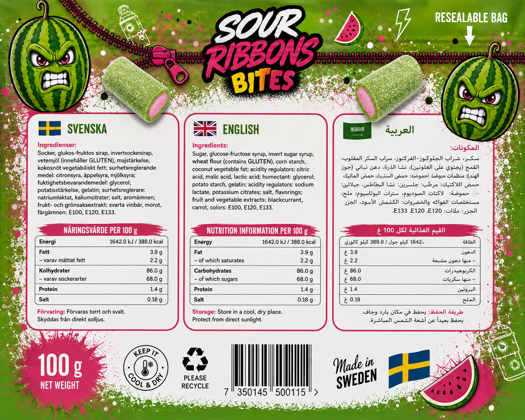 Watermelon Sour Ribbons Bites