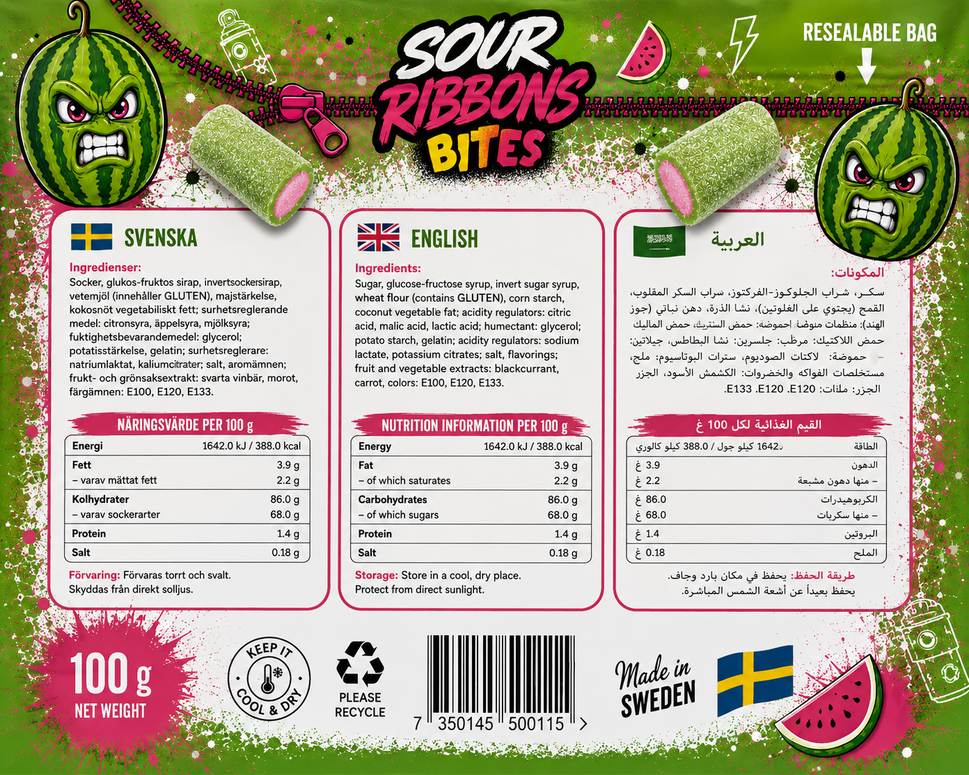 Watermelon Sour Ribbons Bites