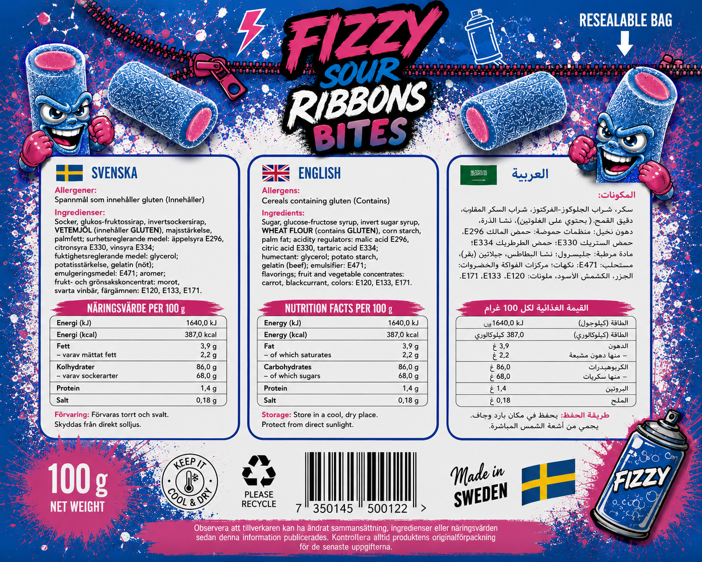 Fizzy Raspberry Sour Ribbons Bites