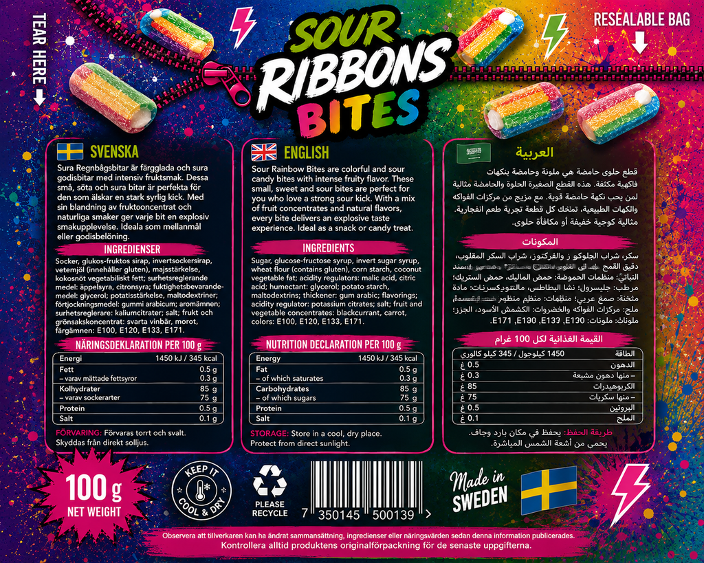 Rainbow Sour Ribbons Bites